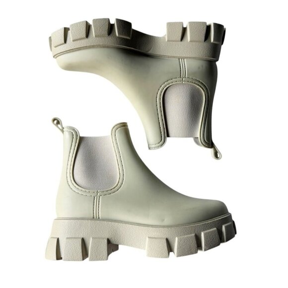 Jeffrey Campbell Women's Sz 9 Play Pleu Rain Boots Cream Chunky Lug Chelsea - Picture 7 of 12